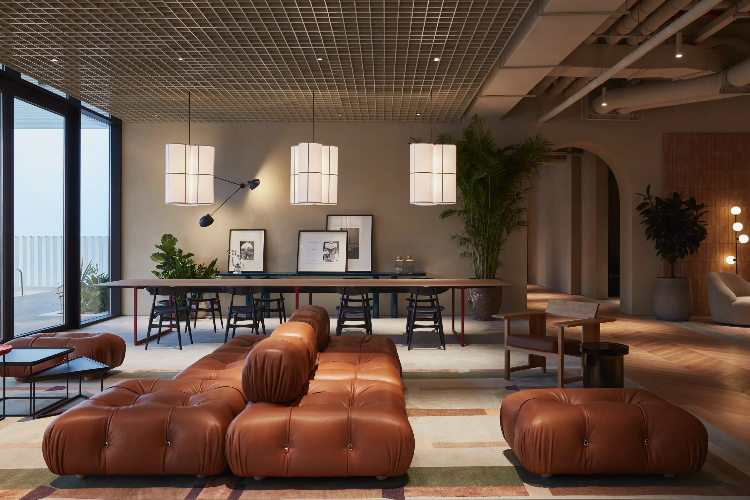 Modern coworking lounge with comfortable seating